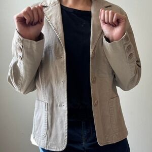 Vintage Light Academia Tan button-up Boho Minimalist Preppy Cotton blazer Small